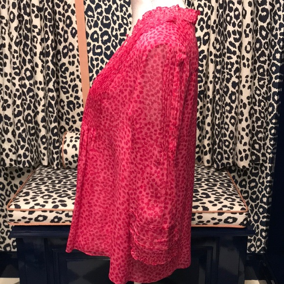 DVF Silk Fuschia Rose Petal Print Blouse - Picture 2 of 8